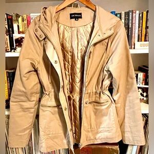 Zenana Outfitters Beige Utility Parka Jacket Size Large Coat Waist Cinch Hooded